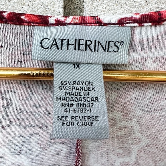 Catherines Red Medallion Print Swing Tunic Top 1X Plus Boho Stretch Knit - Picture 8 of 9